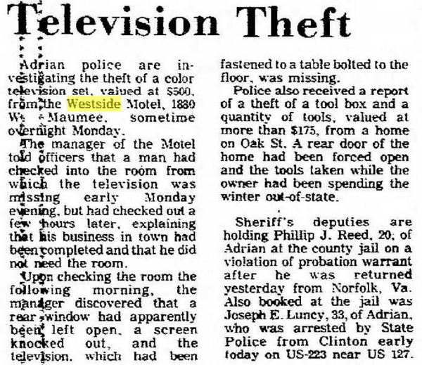Westside Motel - May 12 1976 Television Robbery